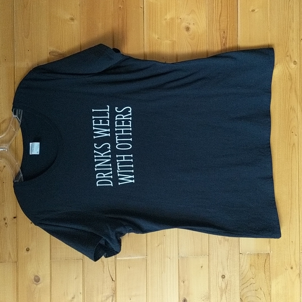 Port & Company: black, short sleeve, graphic t-shirt.